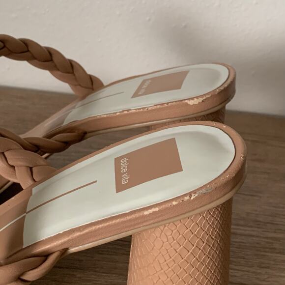Dolce Vita Nairi Braided Strappy Sandal Heel 11 US Square Toe Tan Nude *Flaw - Picture 3 of 16